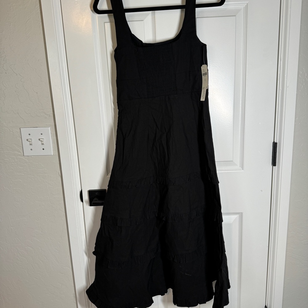 Anthropologie Linen‎ Blend The Blythe Square Neck Tiered Dress Black Small NWT - Picture 11 of 12